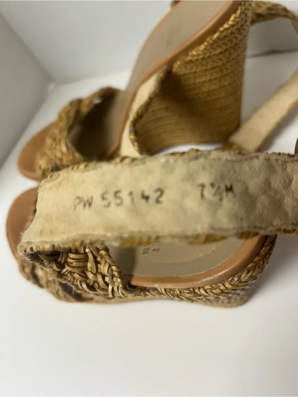 Stuart Weitzman Raffia Braided Wedge Camel Sandals BoHo Sophisticate 7.5M